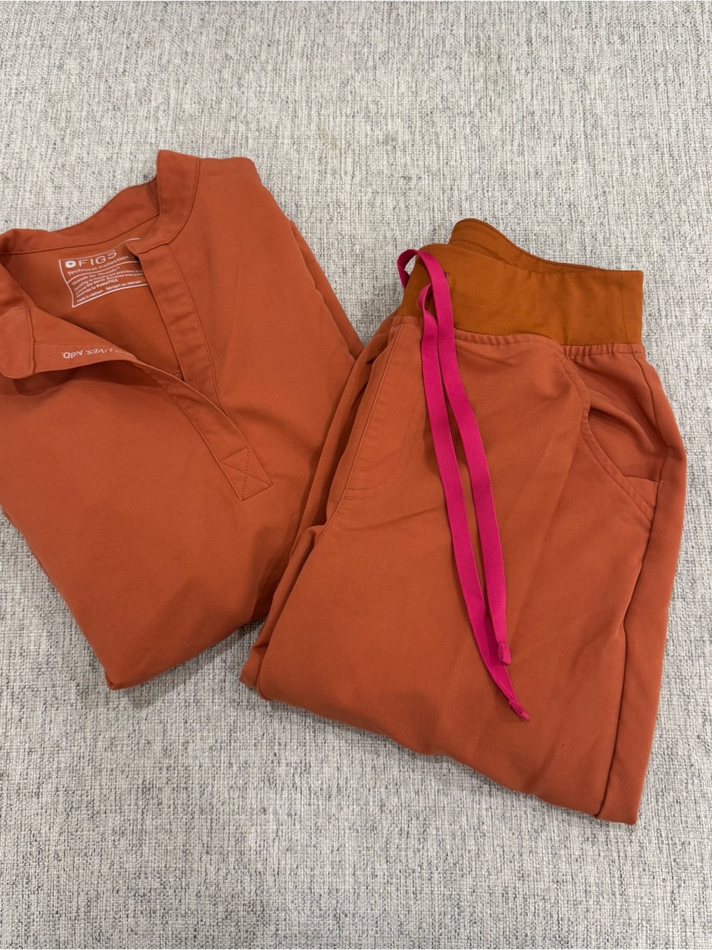Figs Women’s Rust Orange Joggers with Pink Drawstring